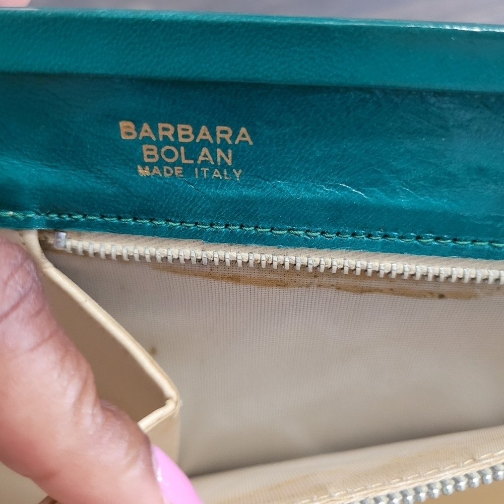 VTG 80s Barbara Bolan Made In Italy Leather Crossbody Clutch Purse Green - Picture 8 of 9